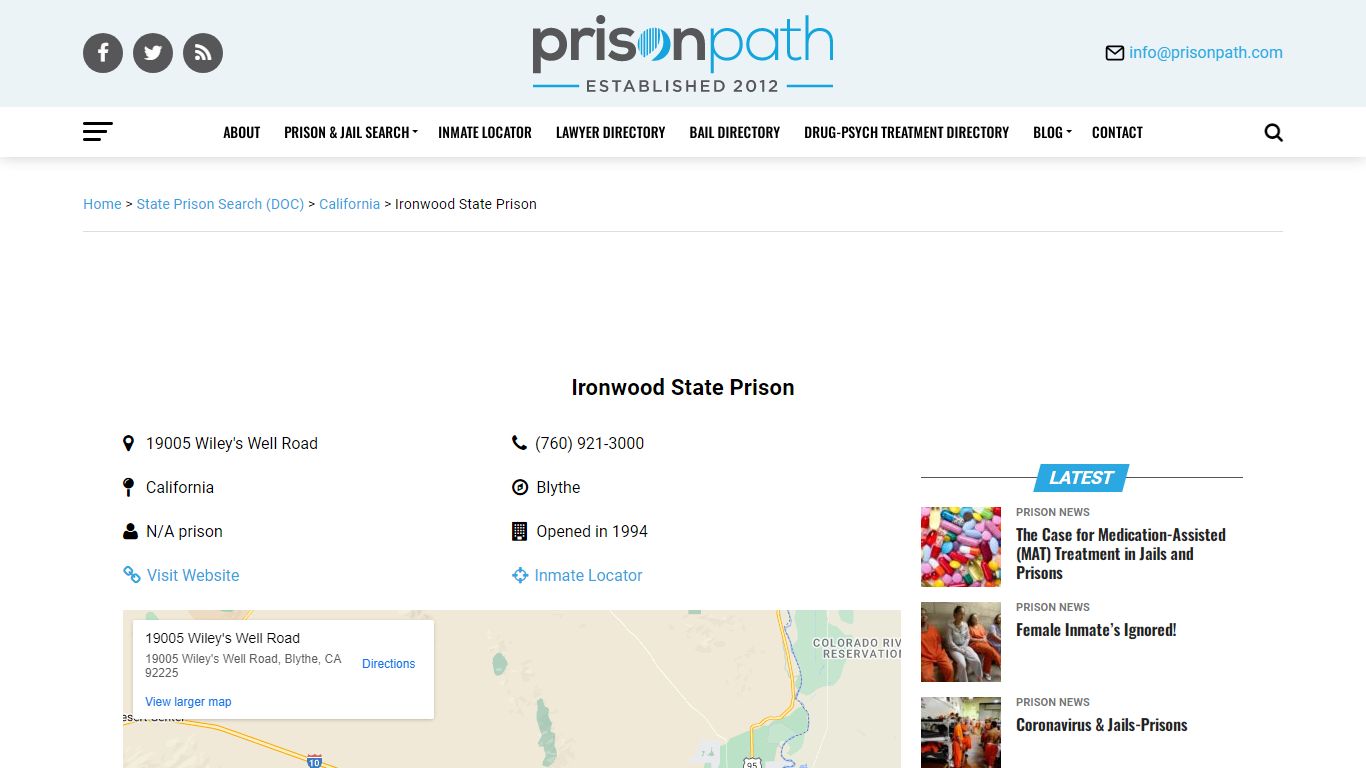 Ironwood State Prison - Prison Inmate Search & Locator ...